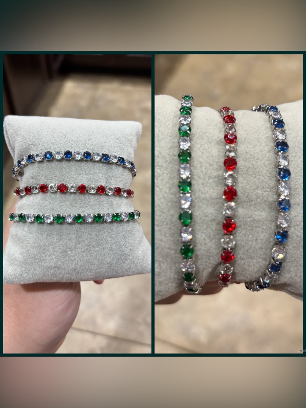 Tri-Color Crystal Tennis Bracelet Set - Red, Green, Blue. Buyers Choice!